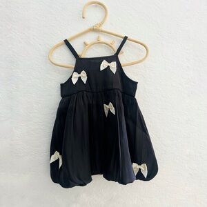 Black Girls' Satin Dress with Cream Bow Accents